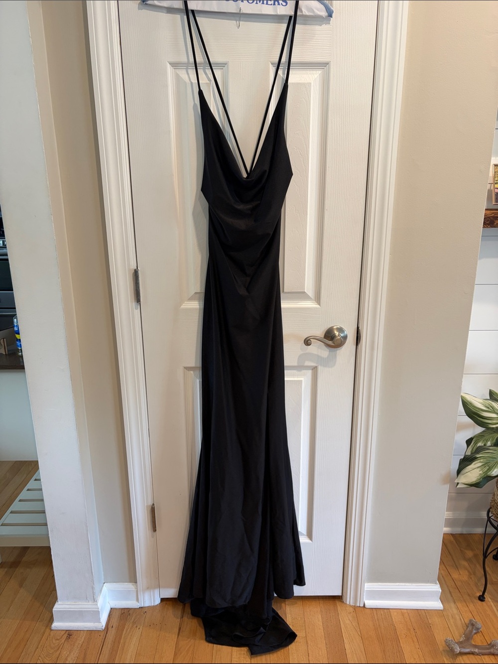 Black Cowl Neck Maxi Slip Dress with Spaghetti Straps